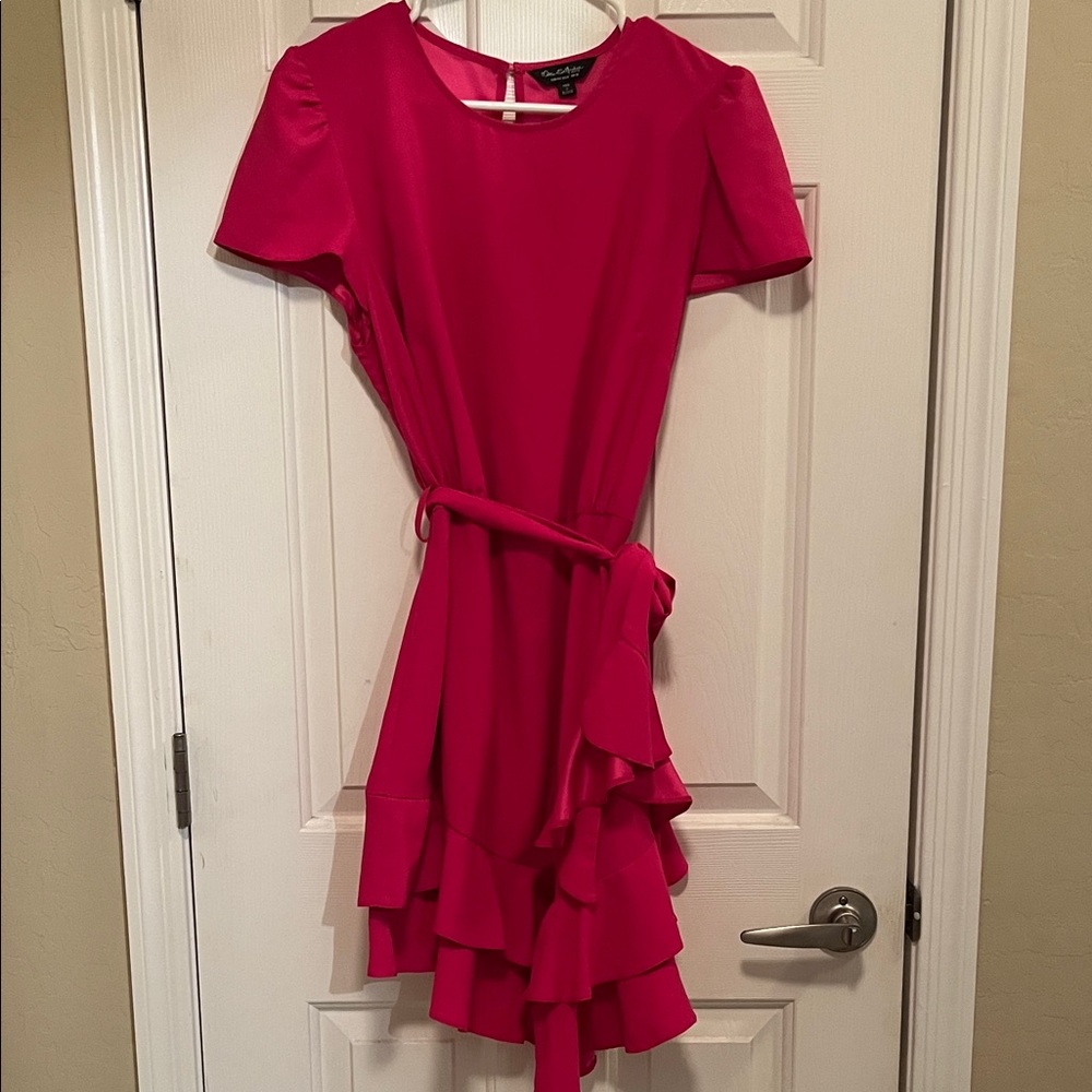Miss Selfridge Vibrant Pink open back Ruffle Mini Dress